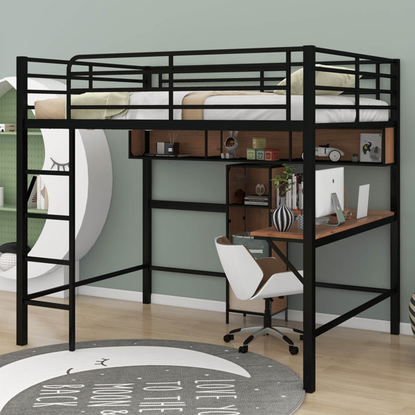 Mason & Marbles Leeming Full Size Metal & Wood Loft Bed with L shaped